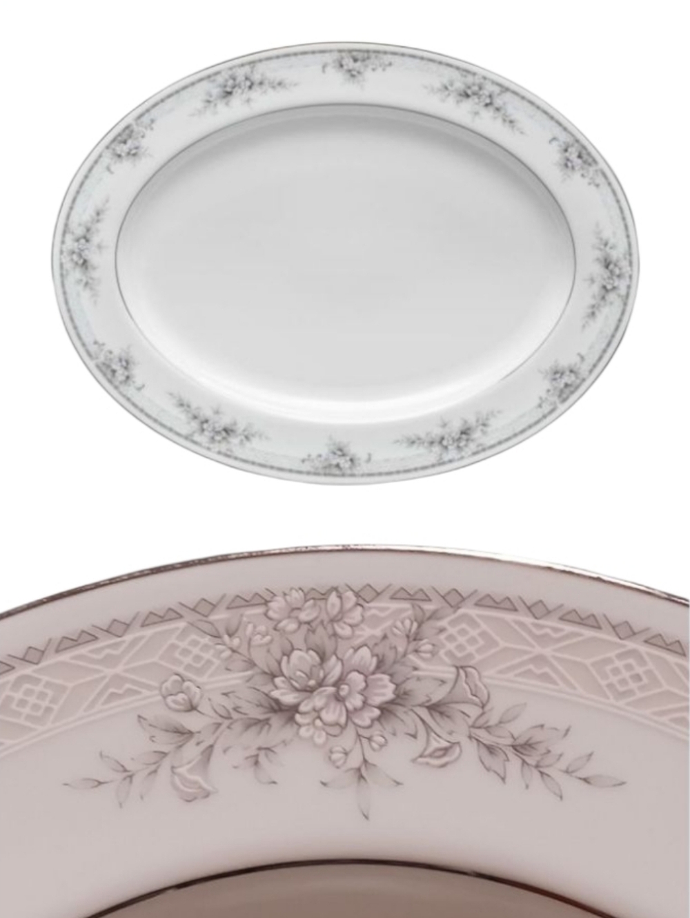 Legendary Noritake Sweet Leilani 3482 Oval Platter Platnium Rim